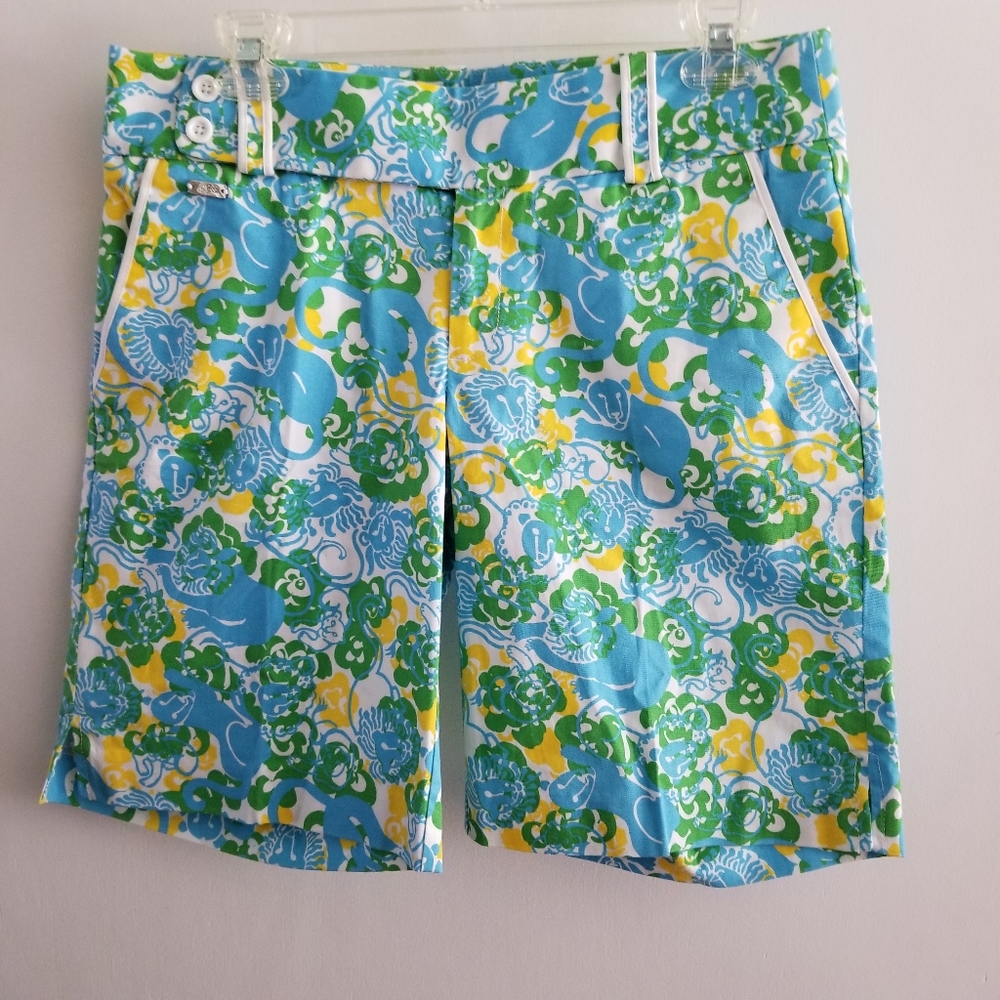 Lilly Pulitzer Lion Print Cotton Stretch Bermuda Shorts Sz 4